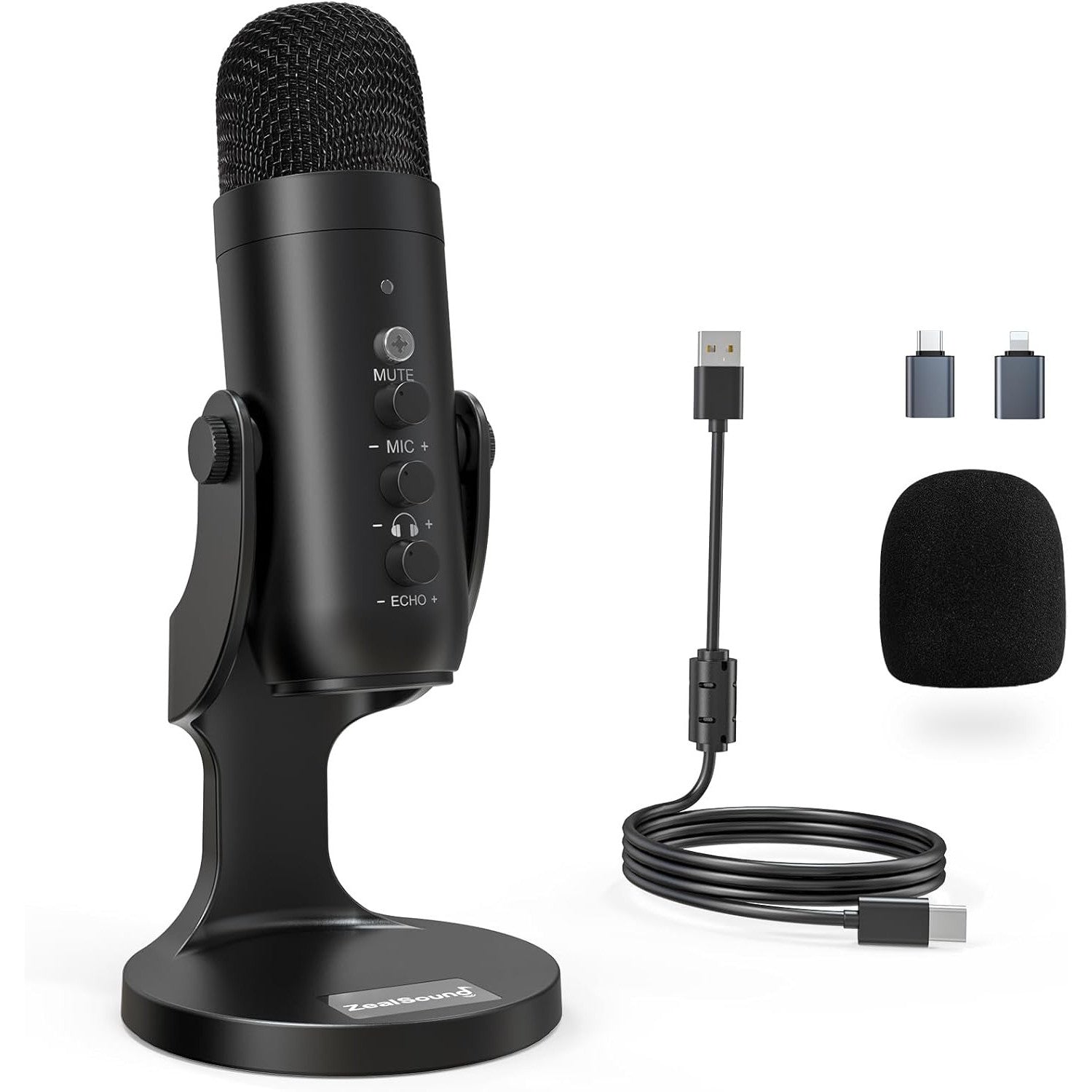 ZealSound K66 USB Condenser Microphone with Adjustable Gain, 360° Rotatable